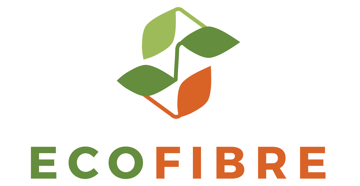 EcoFibres Logo represented with 4 leaves in greens and orange