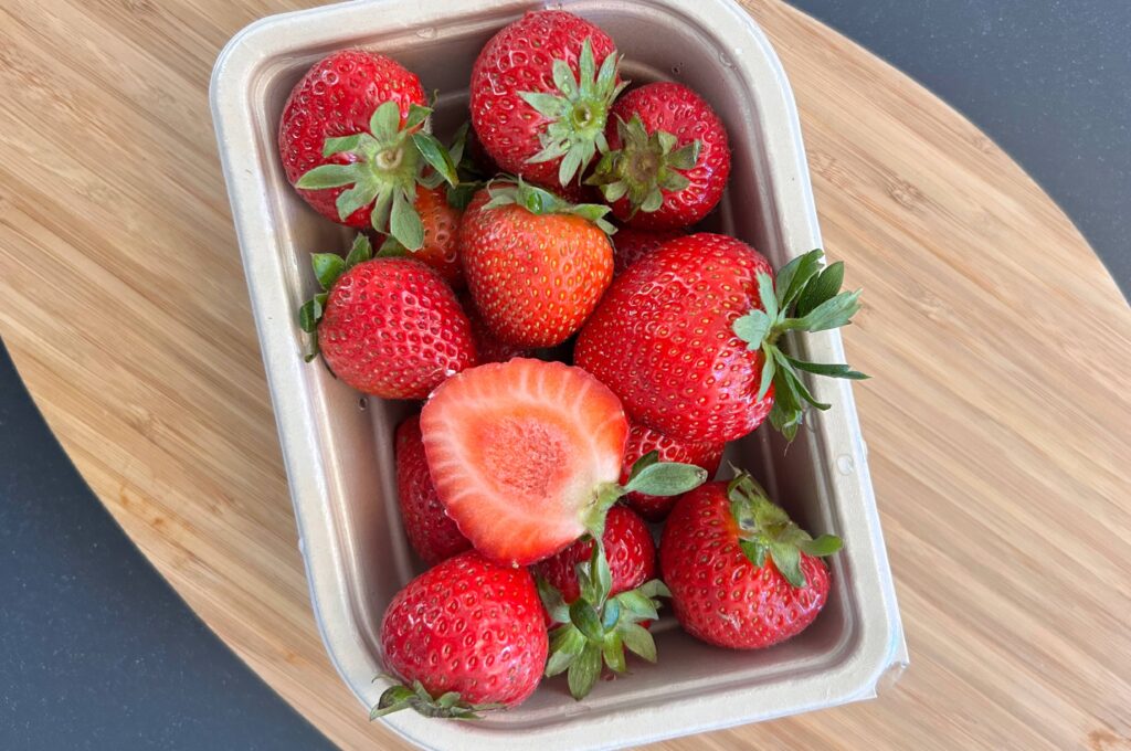 EcoFibre container top view with strawberries