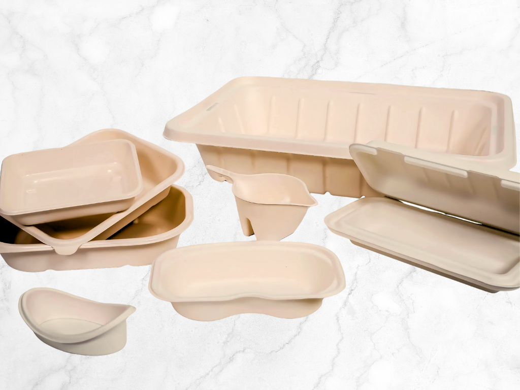 a variety of ecofibre medical trays