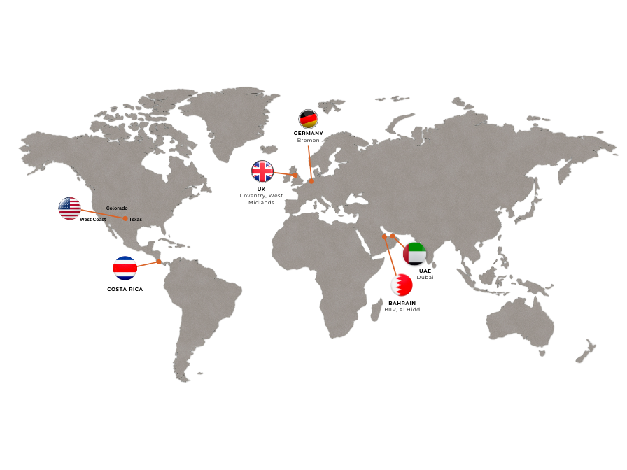Map of the world with locations of EcoFibre indicated by country maps